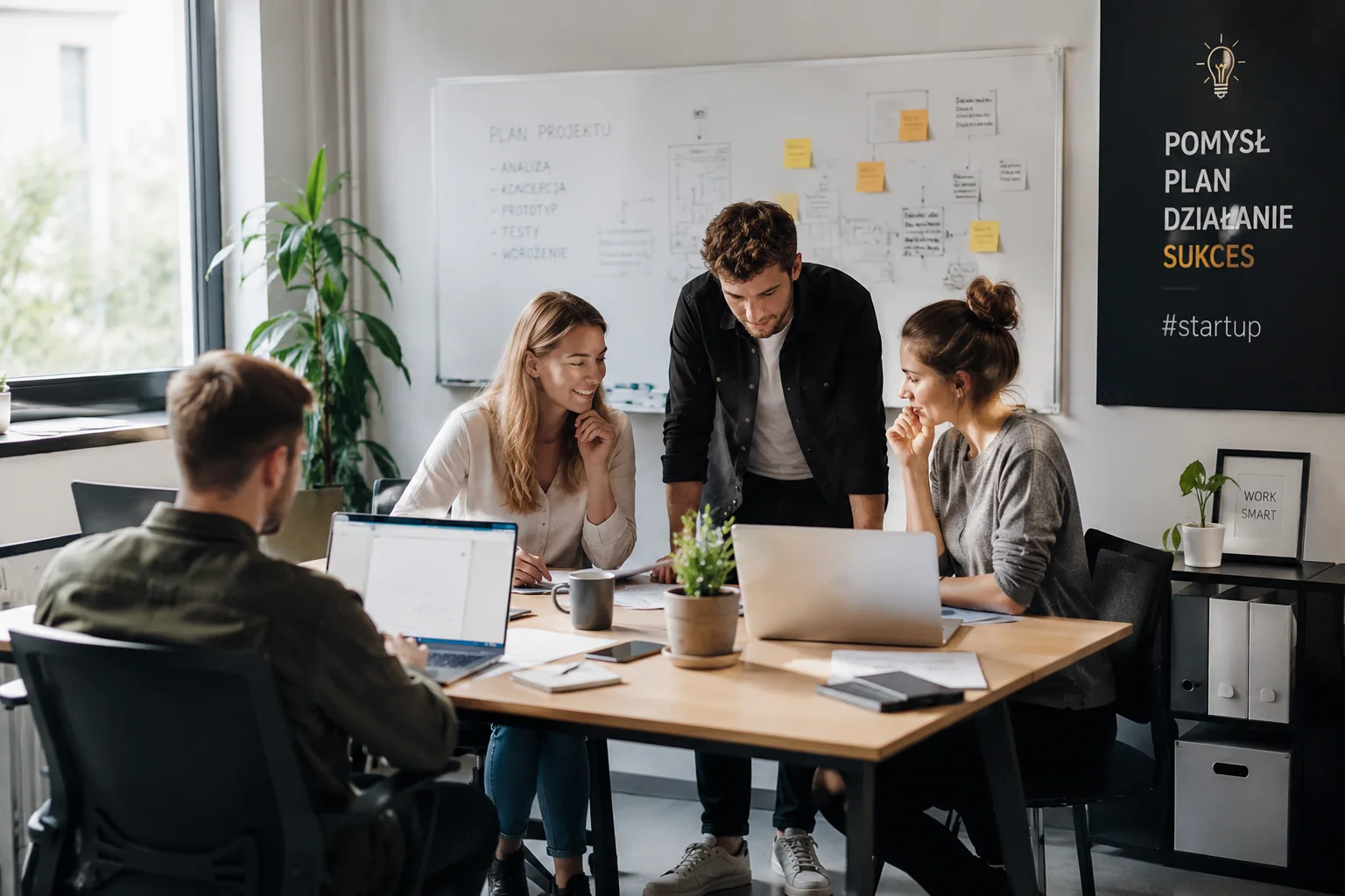 Zespół startupu podczas wspólnej pracy